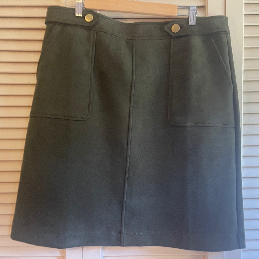 LOFT Faux Suede Button Tab Skirt